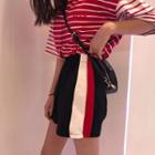 Stripe Panel 3/4-sleeve T-shirt / Colour Block Shorts
