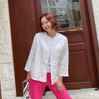 Collarless Frilled-detail Linen Jacket