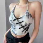 Halter Neck Frog-button Tie-dyed Camisole Top