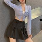 Zip Cropped Cardigan / Mini A-line Skirt