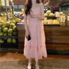 Sleeveless Chiffon A-line Midi Dress Pink - One Size