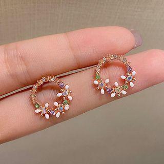 Rhinestone Flower Hoop Earring Re529 - 1 Pair - As Shown In Figure - One Size