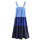 Wide Strap Color Block Midi A-line Dress