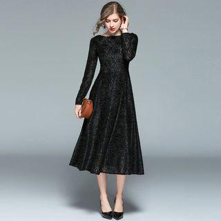 Long-sleeved Crewneck A-line Lace Dress