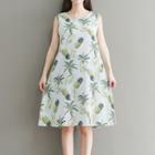 Sleeveless Pineapple Print A-line Dress