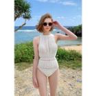 Crochet-lace Halter Swimsuit White - One Size
