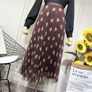 Heart Print A-line Mesh Skirt