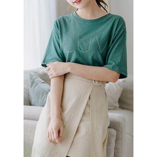 Lettering Embroidered Cotton T-shirt