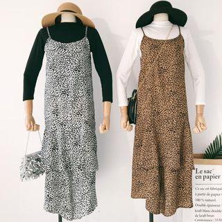 Spaghetti Strap Midi Leopard Print Dress