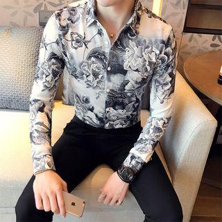 Flower Printed Slim-fit Shirt