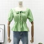 Ribbon-front Square-neck Blouse
