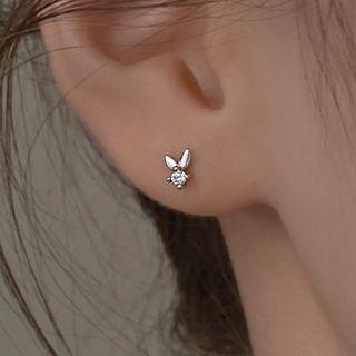 Rabbit Rhinestone Sterling Silver Earring 1 Pair - Silver - One Size