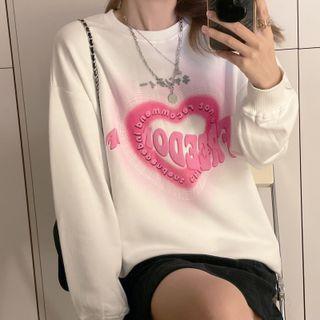 Long-sleeve Heart Print Oversized Sweatshirt