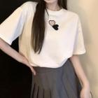 Elbow-sleeve Cut-out Heart Print T-shirt