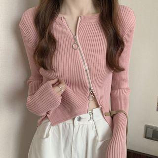 Irregular Zip Knit Crop Top
