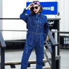 Straight Cut Long Sleeve Denim Jumpsuit