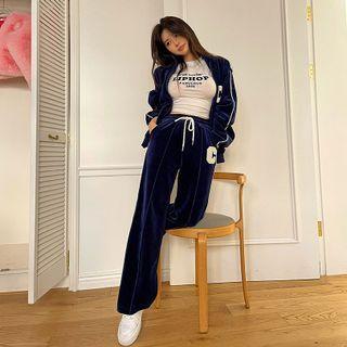 Contrast-trim Letter Velour Pants