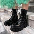 Patent Lace-up Platform Short Boots