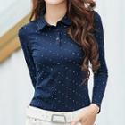Dotted Long-sleeve Collared T-shirt