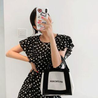 Frilled-detail Dotted Dress Black - One Size