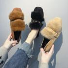 Chunky Heel Fleece Panel Buckled Loafers