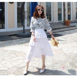 Sailor-collar Crochet-trim Floral Blouse