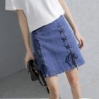 High-waist Cross-strap Denim Skirt