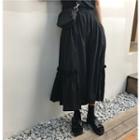 Ruffle A-line Midi Skirt Black - One Size