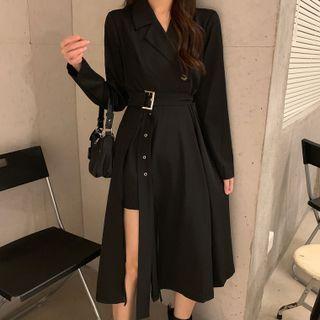 Long-sleeve V-neck Split Dress
