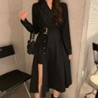 Long-sleeve V-neck Split Dress