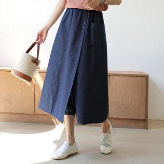 Band-waist Wrap-front Denim Pants