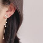 Flower Cat Eye Stone Dangle Earring 1 Pair - Clip On Earring - Gold - One Size