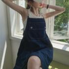 Denim Overall Dress Dress - Denim Blue - One Size
