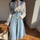 Flared Denim Suspender Dress