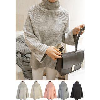 Turtle-neck Bell-sleeve Knit Top