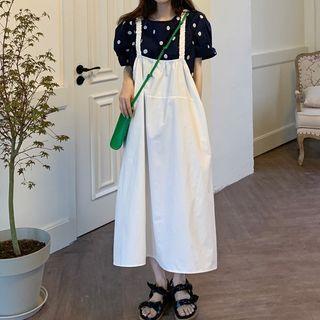 Short-sleeve Dotted Blouse / Spaghetti Strap Dress