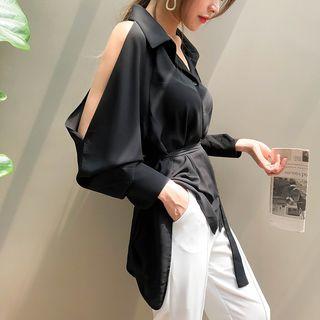 Cold-shoulder Crepe Shirt With Sash