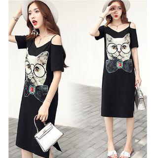 Short-sleeve Off Shoulder Midi T-shirt Dress