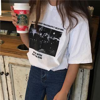 Print Loose-fit Round Neck Short Sleeve T-shirt