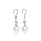 Elegant And Fashion Geometric Round Imitation Pearl Long Earrings With Cubic Zirconia Silver - One Size