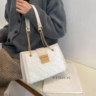 Quilted Fluffy Panel Chain Shoulder Bag