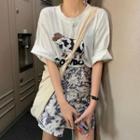 Elbow-sleeve Printed T-shirt / Tie Dye Mini A-line Skirt