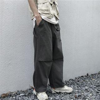 Gather-cuff Straight-cut Plain Cargo Pants