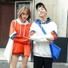 Couple Matching Color Block Hooded Pullover