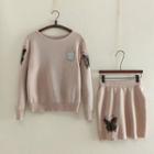 Set: Butterfly-accent Sweater + Knit Skirt