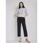 Puff-sleeve Plaid Knit Top Black - One Size