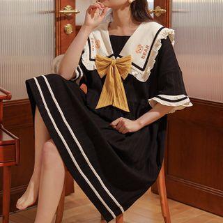 Short-sleeve Bow Bear Print Sleep Dress