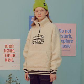Zip-front Letter Patch Fleece Top Ivory - One Size