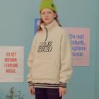 Zip-front Letter Patch Fleece Top Ivory - One Size