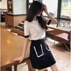 Half-zip Polo Top / Colorblock A-line Skirt